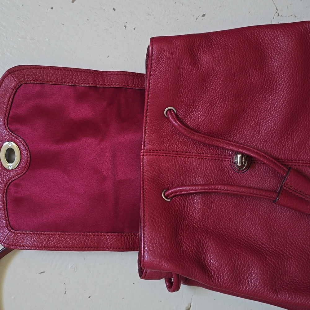 Coach Red Pebbled Leather Silver Turnlock Drawstring Backpack - Picture 5 of 15